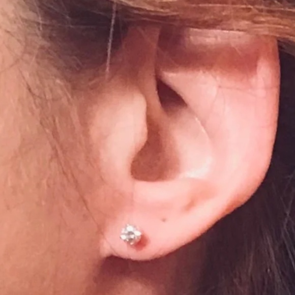 Solid 14K White Gold & Genuine Diamond Stud Earrings - Picture 3 of 11